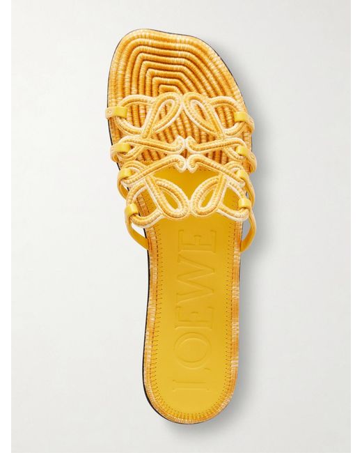Loewe Yellow Paula's Ibiza Leather-Trimmed Embroidered Canvas Slides