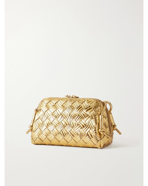 Bottega Veneta Concert Pouch Intrecciato Metallic Textured-Leather Shoulder Bag