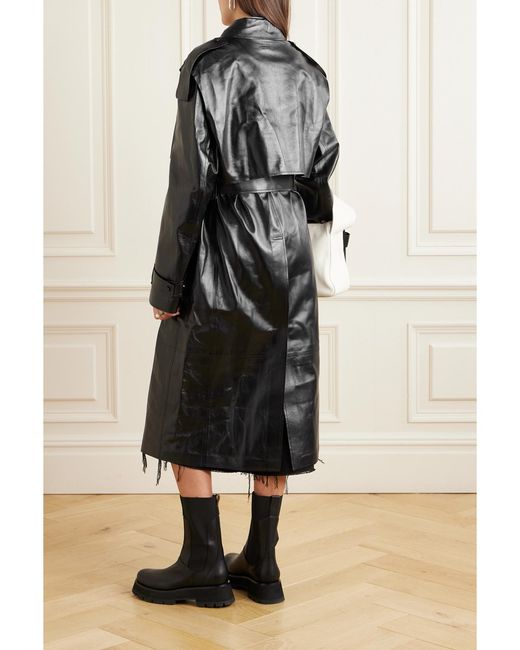 Mackage Black Adriana Double-Breasted Belted Leather Trench Coat