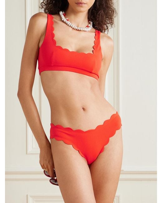 Marysia Swim Red Antibes Scalloped Seersucker Bikini Briefs