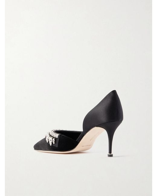 Manolo Blahnik Black Tulidor 70 Crystal-Embellished Velvet Pumps