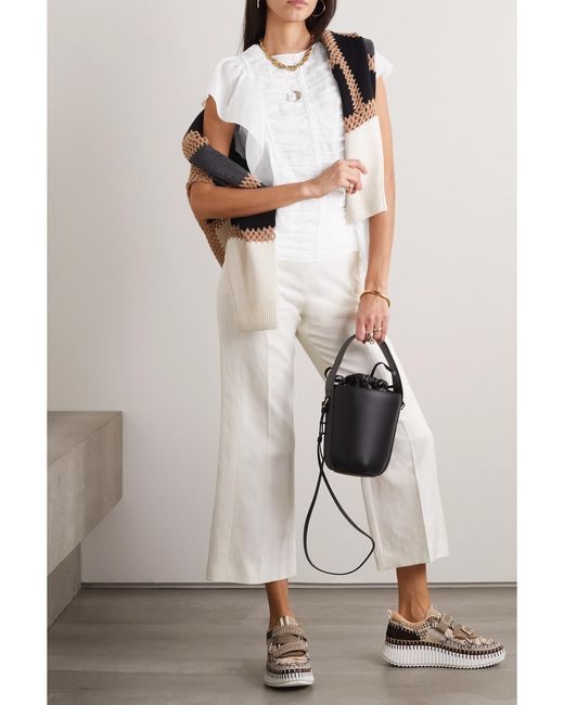 Chloé White Ruffled Ramie Top
