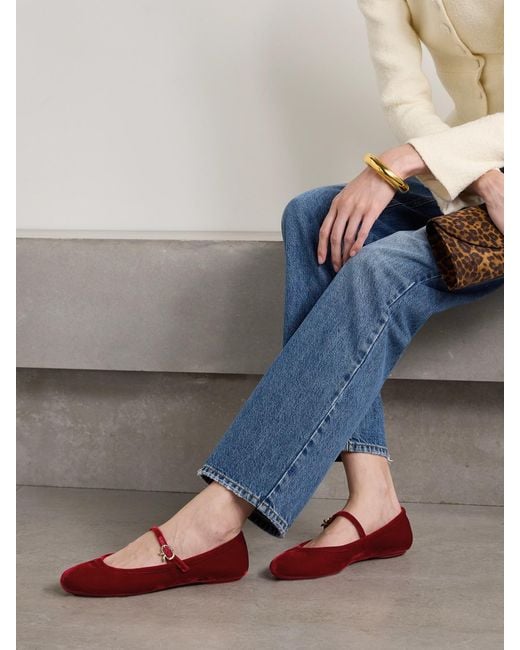 Gianvito Rossi Red Carla Velvet Mary Jane Ballet Flats