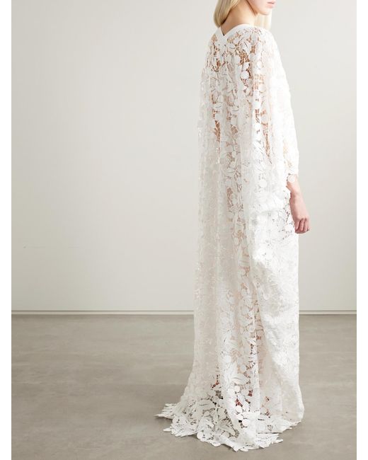 Oscar de la Renta White Embellished Guipure Lace Gown