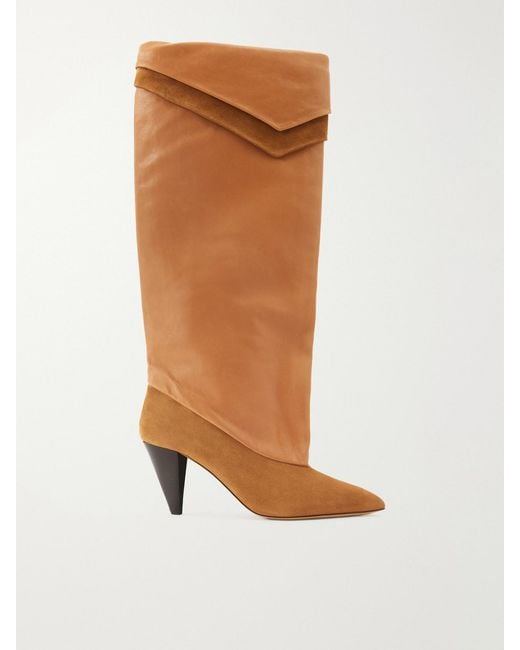Isabel Marant Brown Lezra Leather-Trimmed Suede Ankle Boots