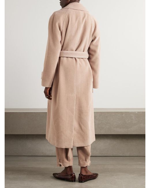 Loro Piana Natural Double-Breasted Belted Cashmere-Corduroy Coat