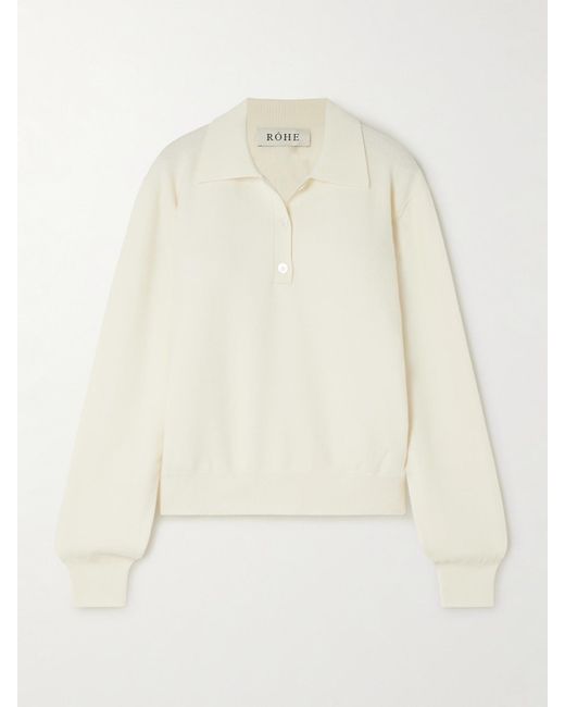 Rohe White Merino Wool And Cashmere-Blend Polo Sweater
