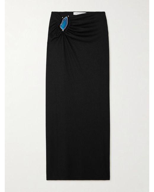 Christopher Esber Black Moodstone Maxirock Aus Geripptem Stretch-Jersey Mit Raffungen Und Verzierung