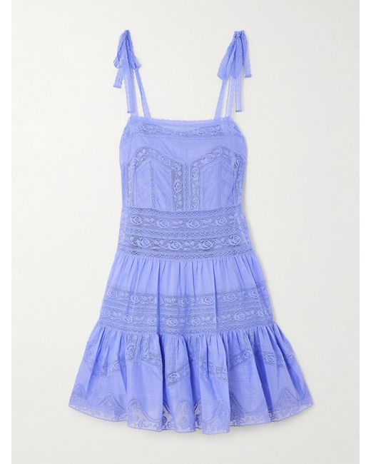 Zimmermann Purple Coco Lace-Trimmed Cotton-Voile Dress
