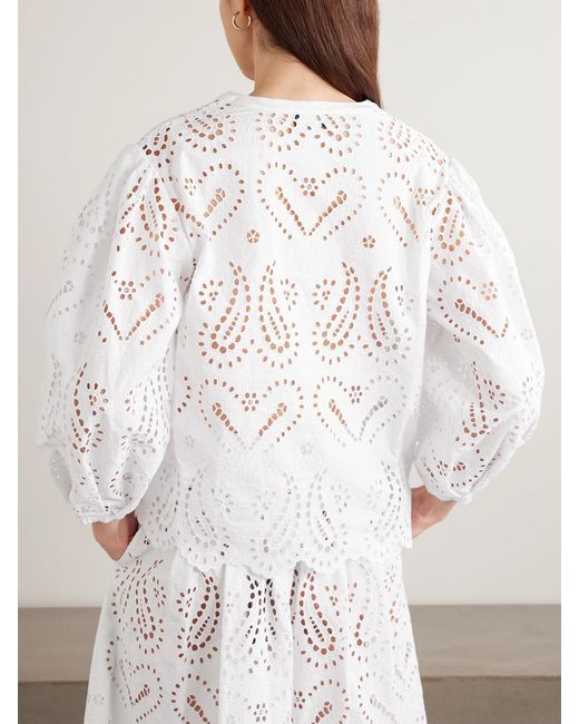 Etro White Scalloped Broderie Anglaise Cotton-Blend Poplin Blouse