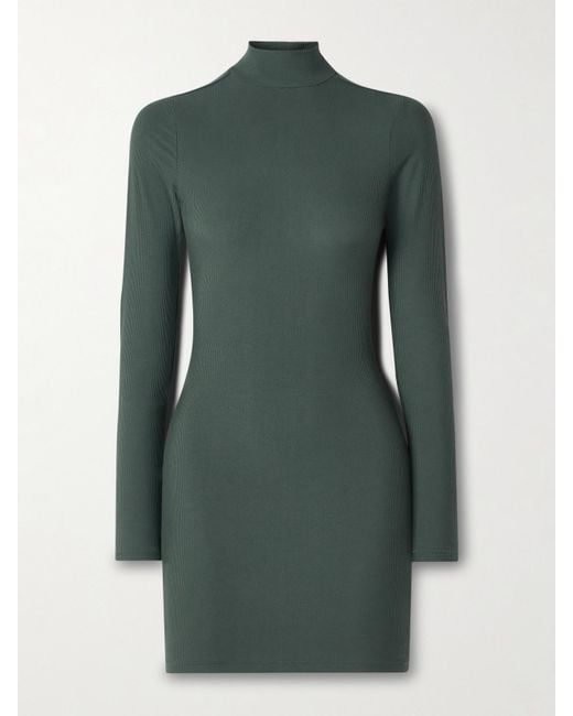Skims Soft Lounge Ribbed Mock Neck Long Sleeve Stretch-Modal Mini Dress in Green | Lyst Skims Soft Lounge Ribbed Mock Neck Long Sleeve Stretch-Modal Mini Dress in Green | Lyst