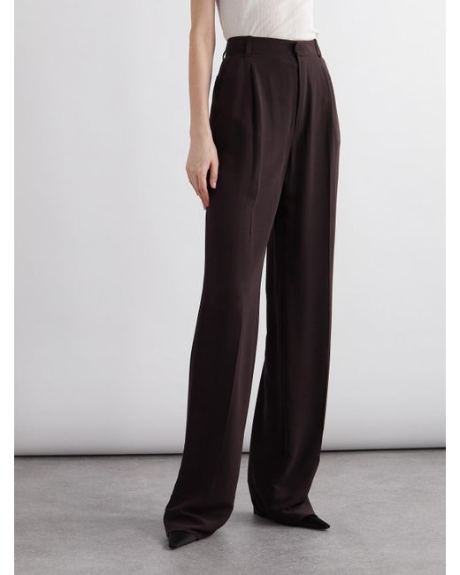 Saint Laurent Brown Silk-Georgette Straight-Leg Pants