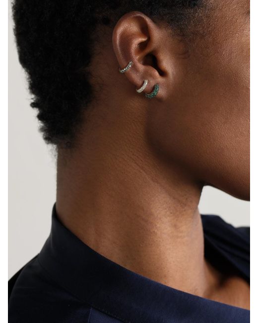 Lucy Delius Natural Chubby Rhodium-Plated 14-Karat Recycled Emerald Hoop Earrings