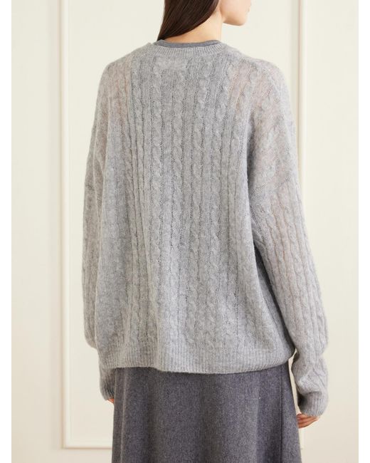 Lisa Yang Gray Amabel Cable-Knit Cashmere And Silk-Blend Sweater