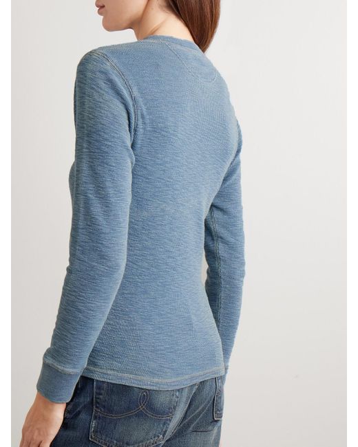 RRL Blue Stretch-Cotton Henley Top