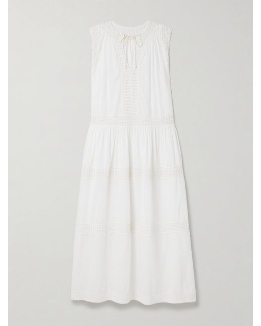 Ulla Johnson White Thalia Maxikleid Aus Baumwoll-Voile Mit Häkeleinsätzen