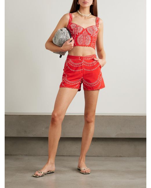 Charo Ruiz Red Drea Shorts Aus Einer Baumwollmischung Mit Lochstickerei
