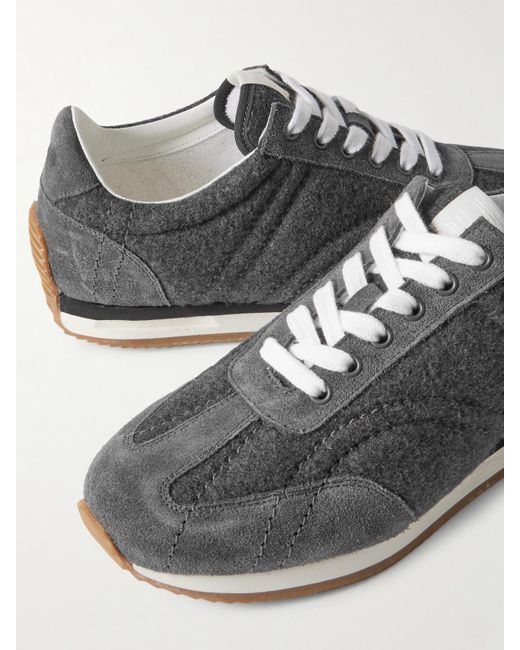Totême Gray Suede-Trimmed Wool-Flannel Sneakers