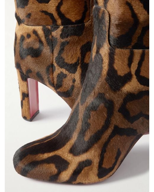Christian Louboutin Brown Loo Botta 85 Kniehohe Stiefel Aus Kalbshaar Mit Leopardenprint