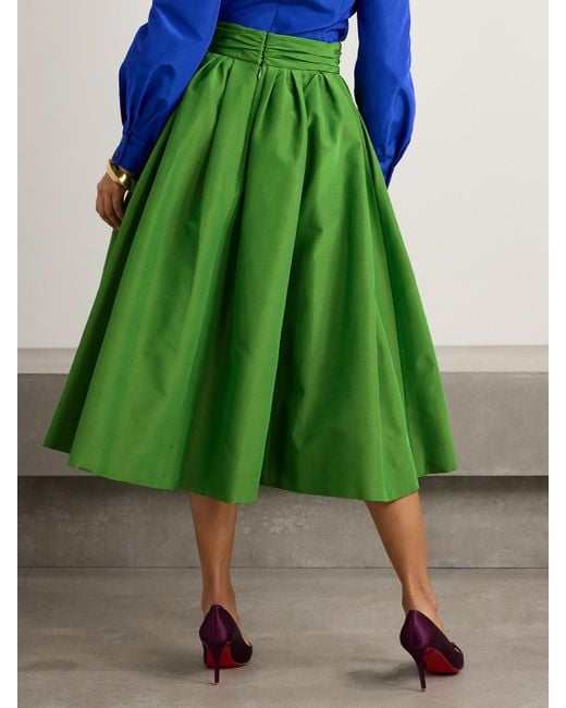 Carolina Herrera Green Midirock Aus Faille Aus Einer Baumwollmischung Mit Falten