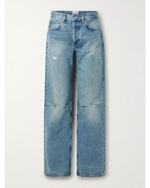 Anine Bing Blue Hugh Distressed High-Rise Wide-Leg Jeans