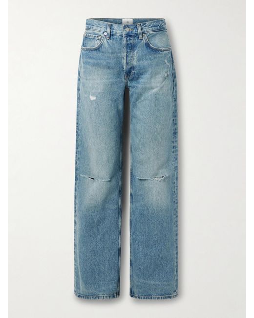 Anine Bing Blue Hugh Distressed High-Rise Wide-Leg Jeans