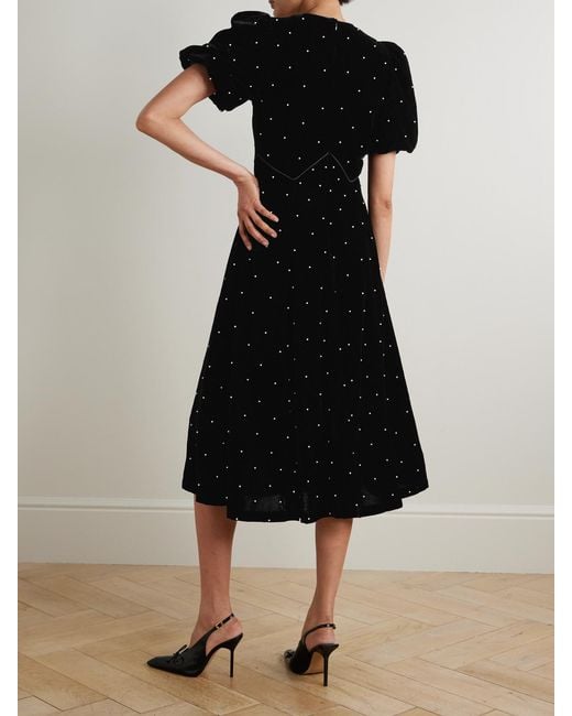 Sea Black Alberta Faux Pearl-Embellished Velvet Midi Dress
