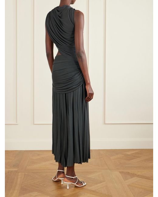 Proenza Schouler Green Irma Ruched Pleated Jersey Maxi Dress