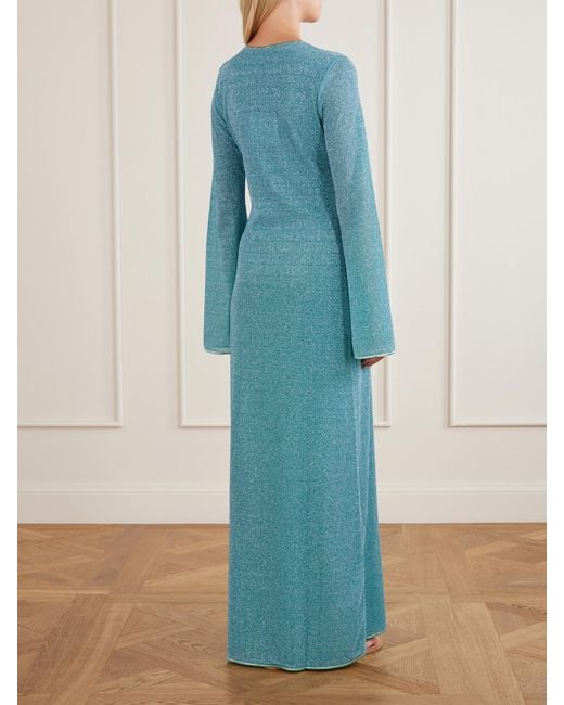 Oseree Blue Lumière Metallic Stretch-Knit Kaftan