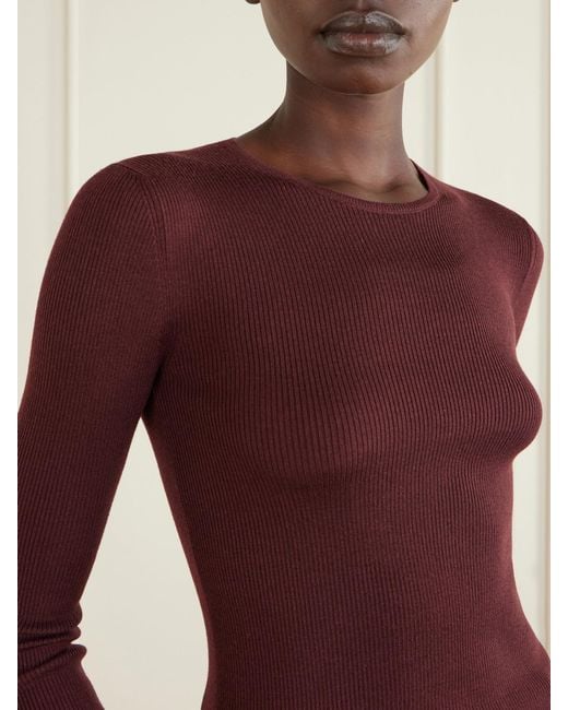 Saint Laurent Purple Ribbed Cashmere, Wool And Silk-Blend T-Shirt