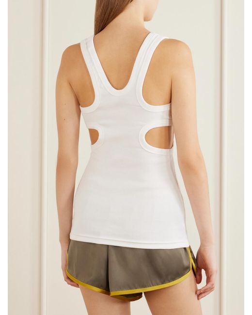 Tibi White Ribbed Stretch-Cotton Cut-Out Tank