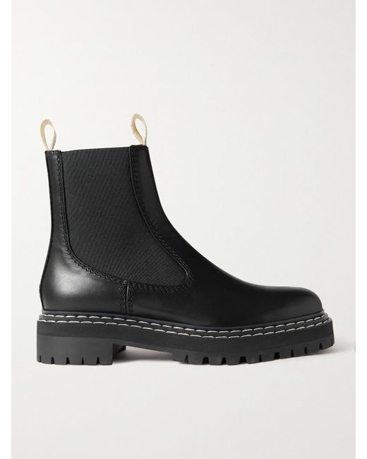 Proenza Schouler Black Topstitched Leather Chelsea Boots
