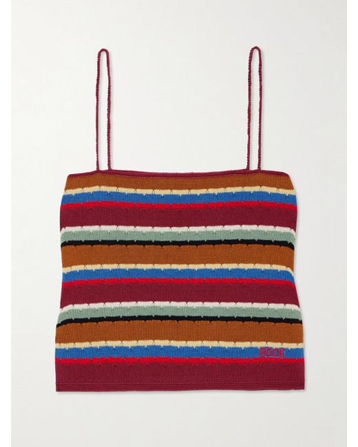 Bode Starkey Embroidered Striped Cotton Camisole