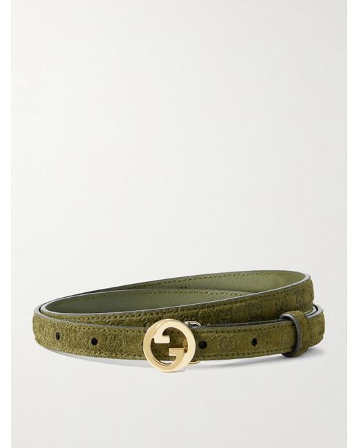 Gucci Green Blondie Debossed Suede Belt