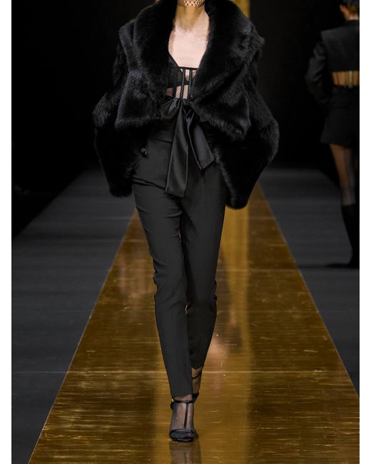 Dolce & Gabbana Black Cropped Satin-Trimmed Shearling Jacket