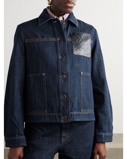 Loewe Blue Leather-Trimmed Denim Jacket