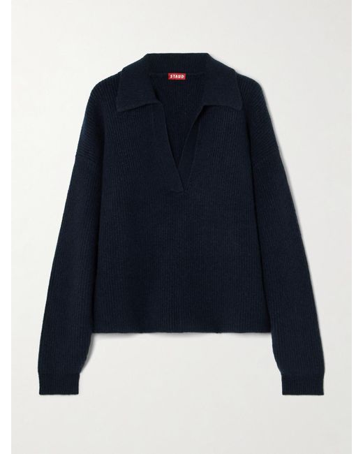 Staud Blue Albion Pullover Aus Rippstrick