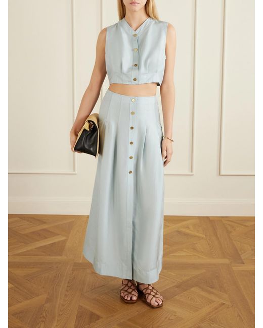 LeKasha Blue Haima V Neck Silk Top