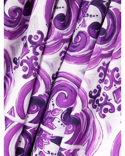 Dolce & Gabbana Purple Printed Cotton-Poplin Midi Dress