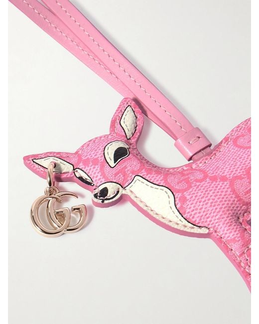 Gucci Pink Embellished Leather-Trimmed Coated-Canvas Bag Charm