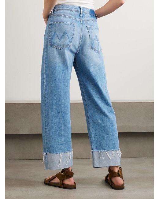 Mother Blue The Half Pipe Ankle Cuff Fray High-Rise Wide-Leg Jeans