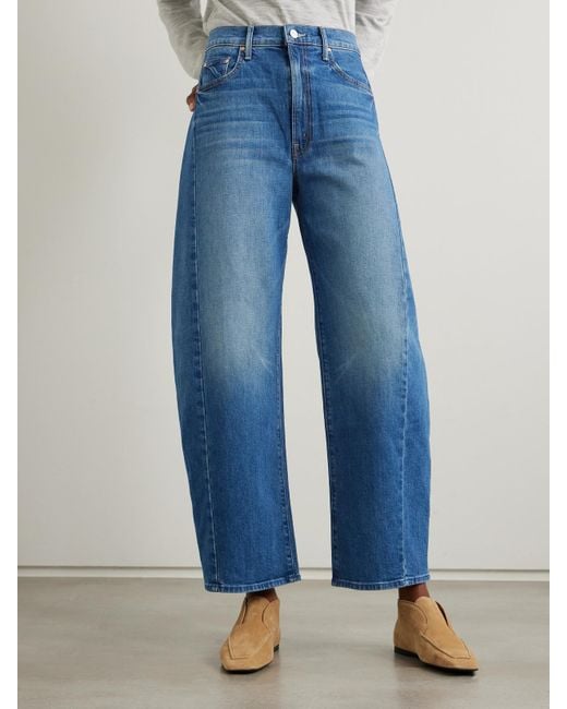 Mother Blue The Full-Pipe Flood High-Rise Barrel-Leg Jeans