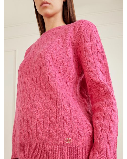 Valentino Garavani Pink Cable-Knit Virgin Wool Sweater