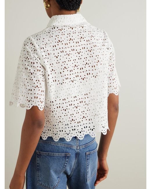 FRAME White The Deco Bluse Aus Baumwolle Mit Lochstickerei Und Wellenkanten