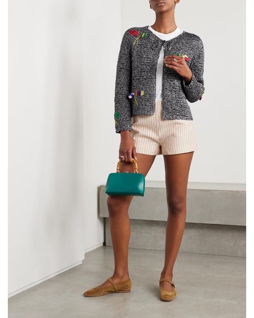 Bode Gray Promenade Crocheted Satin Cardigan
