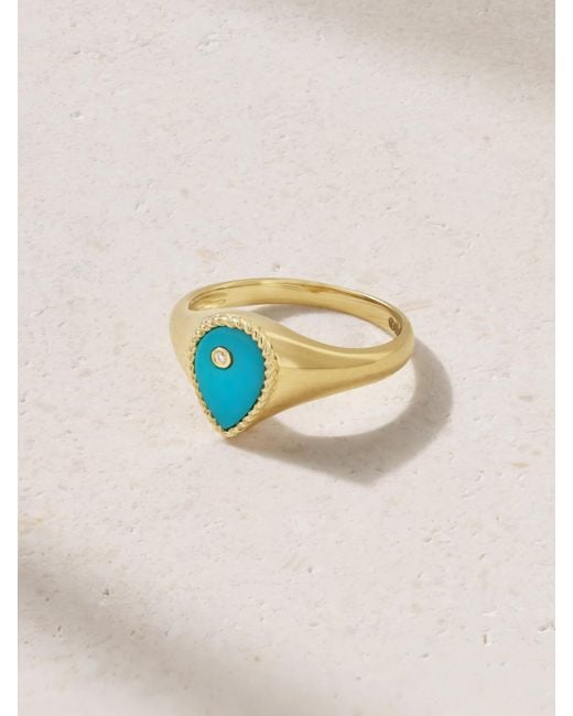 Yvonne Léon Blue 9-Karat, And Diamond Signet Ring