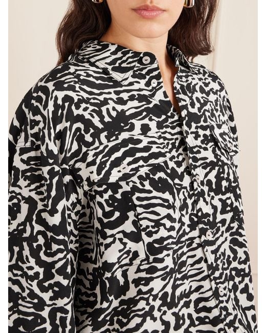 Ulla Johnson Black Soren Zebra-Print Silk Crepe De Chine Shirt