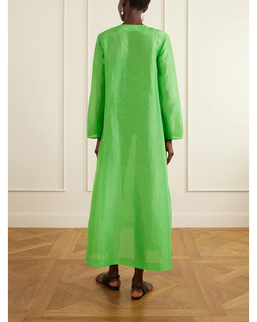 Tory Burch Green Linen And Silk-Blend Kaftan