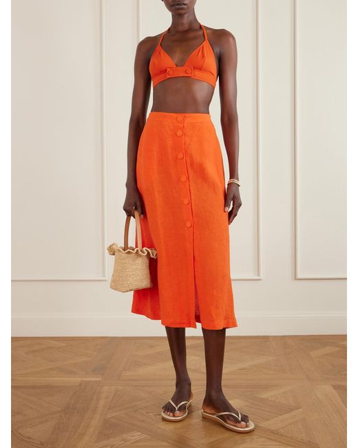 Eres Orange Amusante Linen Midi Skirt