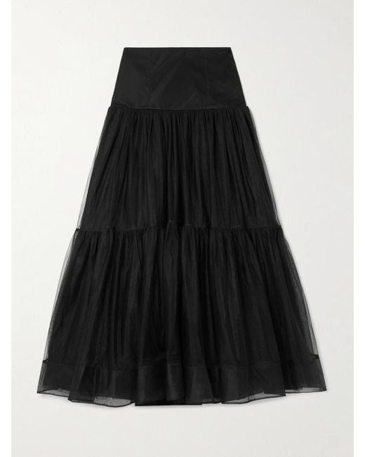 Aje. Black Gia Tiered Mesh Maxi Skirt